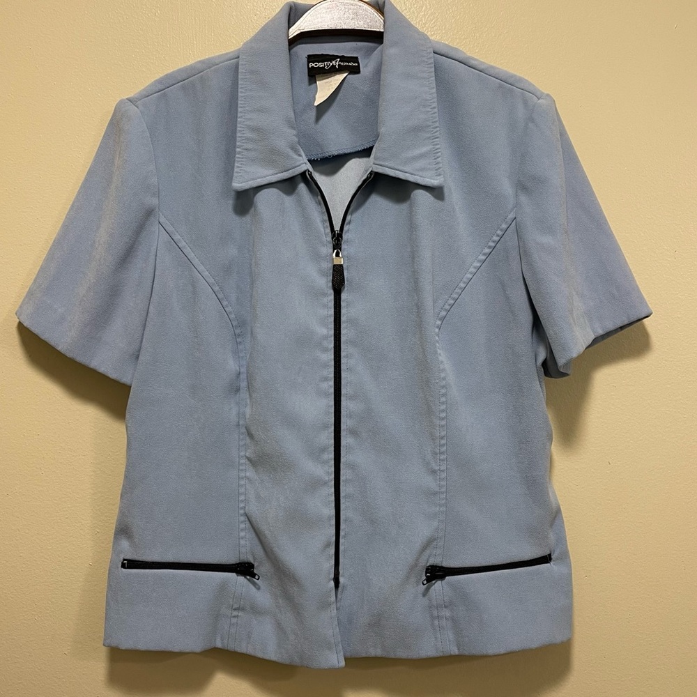 Vintage Baby Blue Faux Suede Short Sleeve Blazer
